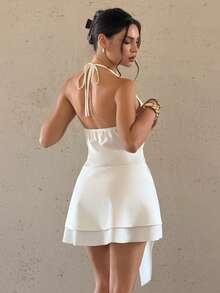 Bluhae Women's Halter Neck Low-Cut Backless Mini Dress,Off-White Summer Chic Party Night & Elegant French Street Style Vintage Tie Dye Versatile Dress - Apricot - View 2