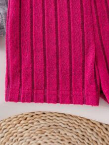 2pcs/Set Baby Girls' Summer New Sleeveless Ribbed Fabric Shorts Romper, Fuchsia/Gray Ribbed Fabric, Minimalist Cute Versatile Casual Holiday Jumpsuit 2pcs Set - Multicolor - View 7