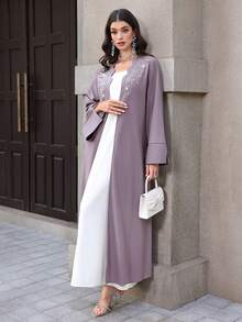 Yasmyna Women's Purple Long Sleeve Beaded Elegant Arabic Abaya, Spring/Summer - Purple - View 7