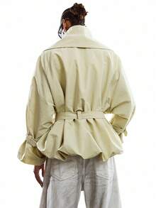 LYSMO Áo khoác dáng dài tay đơn sắc tối giản dành cho nữ, thích hợp mặc hàng ngày. - Màu xanh Bạc hà - Xem 2