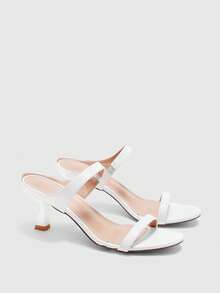 CUCCOO BIZCHIC 女士时尚圆头细高跟喷漆方跟凉鞋，轻便通勤、约会、婚礼派对、假日、情人节等场合皆宜，优雅百搭，春夏连衣裙搭配，圣诞节也可穿着。圆头细高跟带脚踏，轻便百搭，春季女式高跟凉鞋。 - 白色 - 查看 2