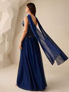 Coutiva Đầm dạ hội màu trơn đính sequin dành cho nữ, thích hợp cho các buổi tiệc. - Màu xanh hải quân - Xem 2