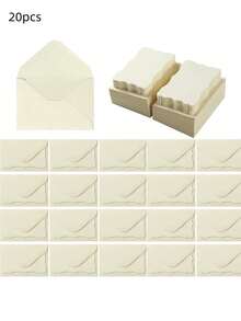 20张邀请卡及信封套装，另附20张空白便笺卡，小型自封信封 - 非常适合毕业典礼、婚礼、婴儿派对、邀请函和回复卡，米色文具 - 多色 - 查看 7