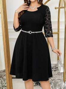 Reflora 大码女士时尚优雅派对迷你连衣裙 - 黑色 - 查看 4