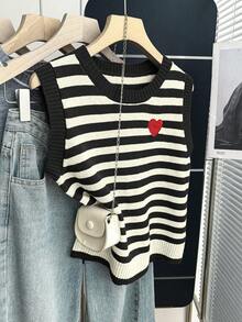 Franclia 新款春秋季休闲温柔韩版甜美针织女士毛衣背心 - 黑色 - 查看 6