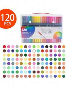SHEIN Bộ bút dạ hai đầu 120/100/80/60/48/36/24/12 chiếc, Bộ bút dạ đầu mềm có thể giặt được, Nhiều mẫu mã để lựa chọn, Giấy vẽ không thấm nước, Bộ sưu tập nghệ thuật, Bút vẽ Graffiti, Bộ bút dạ màu nước, Bút màu dung lượng lớn chống nước, Quà tặng hoàn hảo, Bút dạ - Nhiều màu - Xem 23