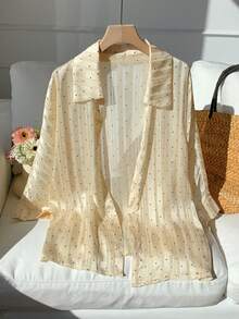 Comfortcana Spring White Solid Batwing Sleeve Shirt - Apricot - View 4