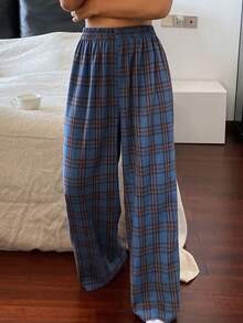 Livesso Plaid Loose Straight Elastic Waist Pajama Pants For Women, Loungewear - Red - View 6