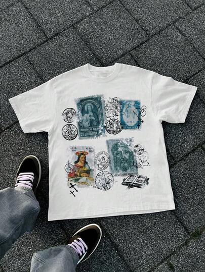 Glimmora Streetwear-Inspired Y2K Style Printed T-Shirt For Men, Featuring Retro And Fun Prints, Hip-Hop Style, Men's Summer Crew Neck Short-Sleeved Casual T-Shirt, Perfect For Summer Street Sports And Lifestyle.