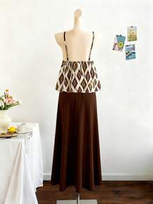 Franclia Đầm dài không tay cổ chữ V hai dây kiểu vintage dành cho nữ, thích hợp cho mùa hè. - màu nâu - Xem 2