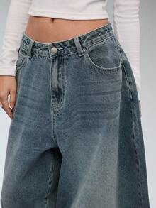 COUREZ Quần jeans ống loe cạp trễ phối vải cotton cotton cổ điển, màu xanh nhạt, phong cách đường phố thường ngày Y2K Leisure Music Festival - Màu xanh hải quân - Xem 8