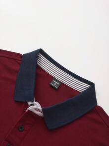 Manfinity Mode Men's Striped Short Sleeve Casual Commuter Polo Shirt - Burgundy - View 5