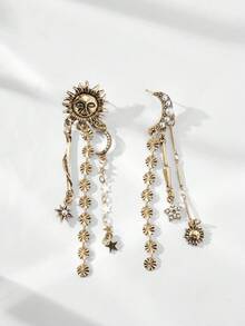 Maija A Pair Of European And American Fashion Exaggerated French Retro Sunflower Moon Asymmetrical Long Earrings Geometric Advanced Sense Fashion Light Luxury Stud Earrings Earrings - Bronze - View 1