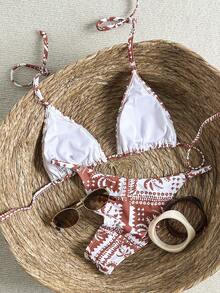 Swim Vcay Women's 2 Pieces Swimsuit Set, Sexy Halter Tie-Dye Pattern Beach Vacation Elegant Swimwear, Spring/Summer - Multicolor - View 2