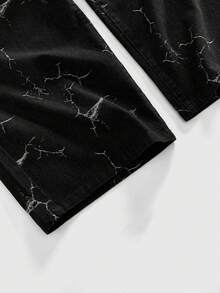 ROMWE MEN Street Life 男士印花宽松牛仔裤 - 黑色 - 查看 4