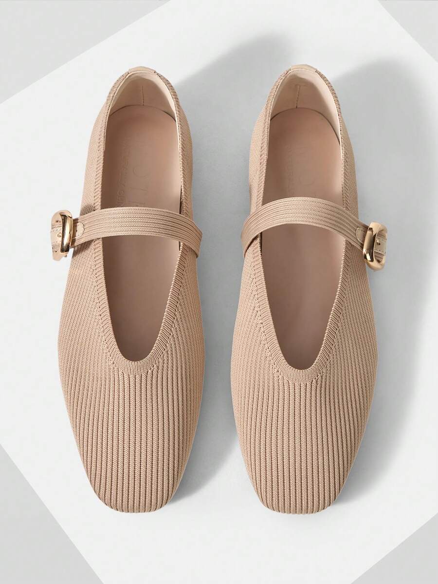 MOTF PREMIUM WOMEN SQUARE TOE BUCKLE STRAP FLATS VALENTINE'S DAY - Apricot - View 2