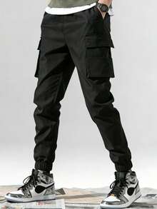 Teen Boy Solid Color Cargo Pants With Multiple Pockets And Ankle Cuffs - Black - View 7