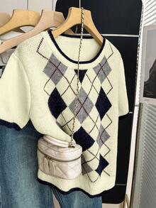 Franclia 新款休闲宽松通勤简约设计女式针织上衣，春秋季 - 杏色 - 查看 3