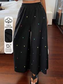 DAZY Heart Print Wide Leg Capri Pajama Pants For Women - Black - View 3