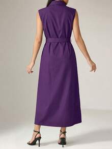 Heiryn Women's Elegant Solid Color 3D Floral Waist Sleeveless Dress ,Summer Dress,Spring Dresses For Women - Purple - View 6
