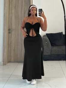 Slaydiva 早春新款，春夏音乐节，情人节，复活节休闲风，简约基础款，Y2K街头甜美风，畅销款，日常约会，辣妹风，性感，运动时尚风，交叉腰伞裙，A字裙，黑色半身裙，女士半身裙 -A - 黑色 - 查看 8