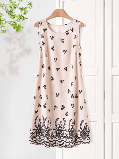 Rusticease 女士撞色印花无袖中长连衣裙