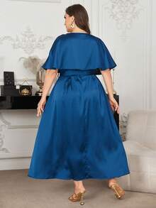 Modelyn Plus Size Minimalist Printed Elegant Dress - Blue - View 2