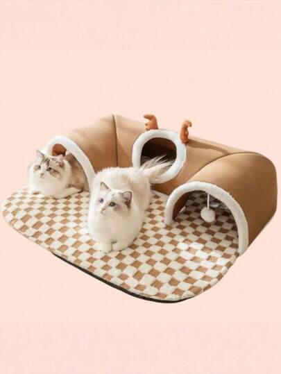 1pc Indoor Cat Tunnel Bed, Suitable For Multiple Cats, Small Cat Hide-And-Seek Tunnel Bed, Cat Tunnel With Ball Toy Included, Detachable And Washable Small Animal Bed, Suitable For Small Cats, Rabbits, Pet Tunnel, Winter Cat Hide-And-Seek Cat Tunnel Play And Sleep All In One Cat Bed.