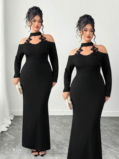 Elenzga Plus Size Elegant Patchwork Lace Mermaid Hem Dress, Summer