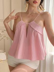 DAZY Áo hai dây kiểu babydoll màu hồng dáng rộng, thoải mái, thích hợp cho kỳ nghỉ hè, dành cho nữ. - Hồng - Xem 8