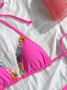 Swim Vcay Bộ bikini hai mảnh màu hồng, chất liệu vải dệt, thích hợp cho nữ, đi biển, thích hợp cho kỳ nghỉ. - Hồng - Xem 3