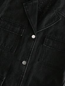 GlowEve Women's Lapel NeckLong Sleeve Single-Breasted Tie-Waist Casual Denim Jacket - Black - View 3