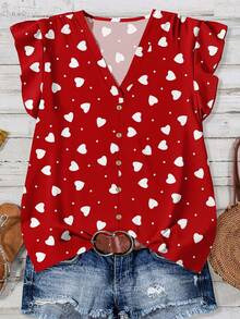 EMERY ROSE 休闲简约风复古红底白心波点印花女式衬衫，适合夏季穿着 - 彩色 - 查看 6