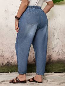 EMERY ROSE 大码女式休闲水洗锥形牛仔裤 - 藍色 - 查看 3