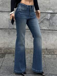 DAZY Women's Regular Waist Slim Fit Flare Leg Jeans, Casual & Sexy - Medium Wash - View 3