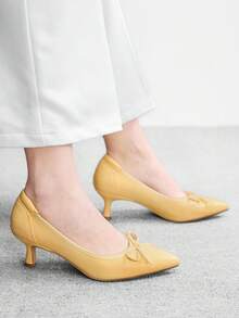CUCCOO BIZCHIC Bright Yellow Fashionable Simple Bow Comfortable Commuting Thin Heel Medium Heel Pointed All-Inclusive Shoes Spring Shoes - bright yellow - View 5