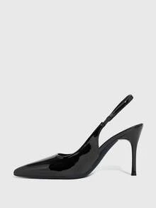 CUCCOO SZL 女士黑色尖头细高跟鞋，后系带露跟鞋，适合婚礼、宴会等场合，简约时尚，尽显优雅气质。女士高跟鞋，情人节特惠。 - 黑色 - 查看 10