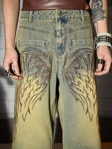 ROMWE MEN Street Life Men's Wing Embroidery Distressed Loose Fit Denim Shorts - Black - View 4