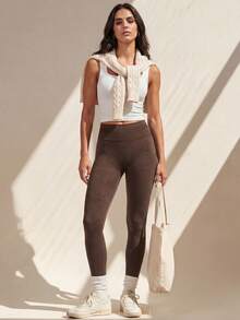 Anewsta Quần legging ôm sát cạp cao nâng đỡ và định hình dáng người dành cho nữ, thích hợp cho chạy bộ, tập luyện và yoga. - màu nâu - Xem 4