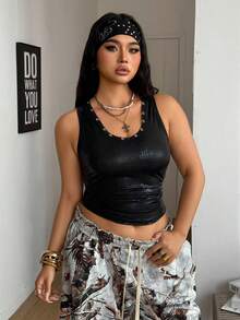 Coolane Summer Women's Plus Size ,Streetwear Vintage Concert Rave Festival Going Out Night Out Renaissance Fair Club V-Neck Tank Tops, Summer Tops - Black - View 3