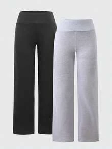 Sparklyn 2pcs/Set Teen GirlCasual All-Match Versatile Daily Wear & School Loose Waist Straight Leg Sweatpants, Autumn/Winter - Multicolor - View 9