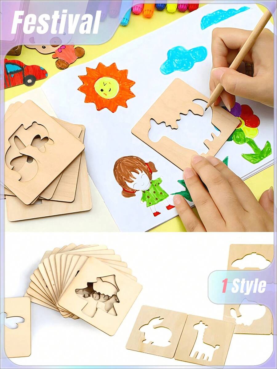 32pcs Wooden Painting Template Kit, Painting Board Toy, Coloring Puzzle, Arts & Crafts Set, Educational Toy Accessories Decor Decoration Valentine's Day, Valentines Wedding, Birthday Painting Supplies,Back To School,School Supplies