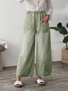 EMERY ROSE Women's Casual Everyday Elastic Waist Loose Straight Leg Jeans - Green - View 5