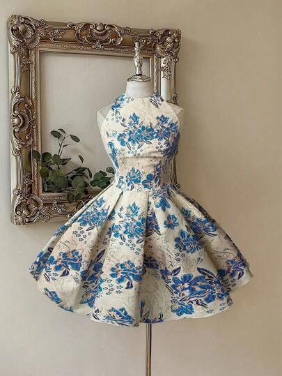 Sweetra Plus Size Elegant Vintage Jacquard A-Line Puff Dress, Spring/Summer