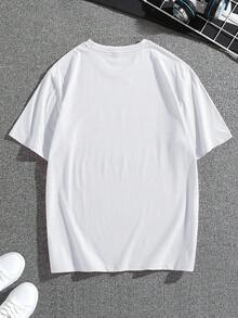 Manfinity Dauomo 男士休闲十字印花圆领短袖T恤，夏季 - 白色 - 查看 2