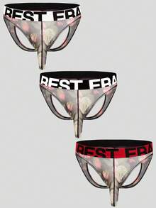 Men's Fashionable Letter Print Thong - Multicolor - View 1