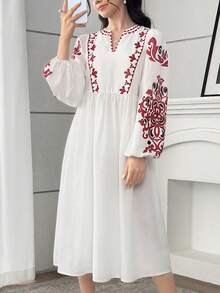 SHEIN 少女白色纯色休闲度假长袖连衣裙，女童春秋季连衣裙，日常穿着 - 白色 - 查看 5