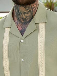 VENTUSAIL 男士绿色提花编织腰带度假衬衫套装，春夏男士夏季服装套装，男士套装，加大码男士搭配套装，男士度假套装，男士休闲装，日常休闲，周末旅行，户外活动，探险旅行，轻松的工作环境或半正式场合，男友/丈夫礼物，周年纪念/生日礼物，派对，夏季假期，婚礼，春夏男士邮轮套装，游艇套装，男士沙滩套装 - 綠色 - 查看 6