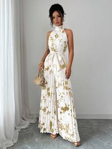 Elenzga 万圣节服装 无袖荷叶领优雅浪漫精致女士阔腿连体裤 - 白色 - 查看 4