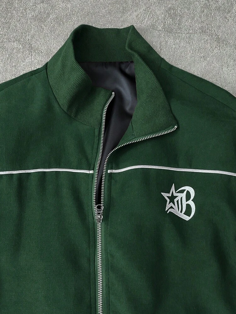 STYNVO Completo casual da uomo con stampa a lettere e chiusura lampo, tuta da uomo autunnale, set da jogging con pantaloni e giacca, tuta da uomo, completo da jogging - Verde Scuro - Visualizzare 5